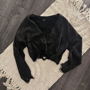 Cropped distressed cardigan